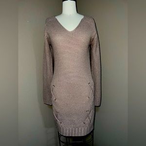 Tan “Say What” knit dress